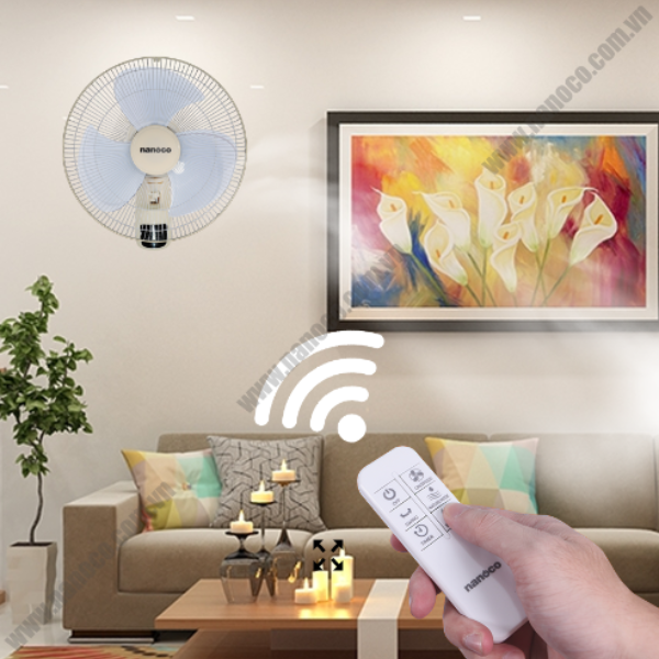 Quạt Treo Tường Có Remote Nanoco NWF1610RC-BE - Hàng Chính Hãng