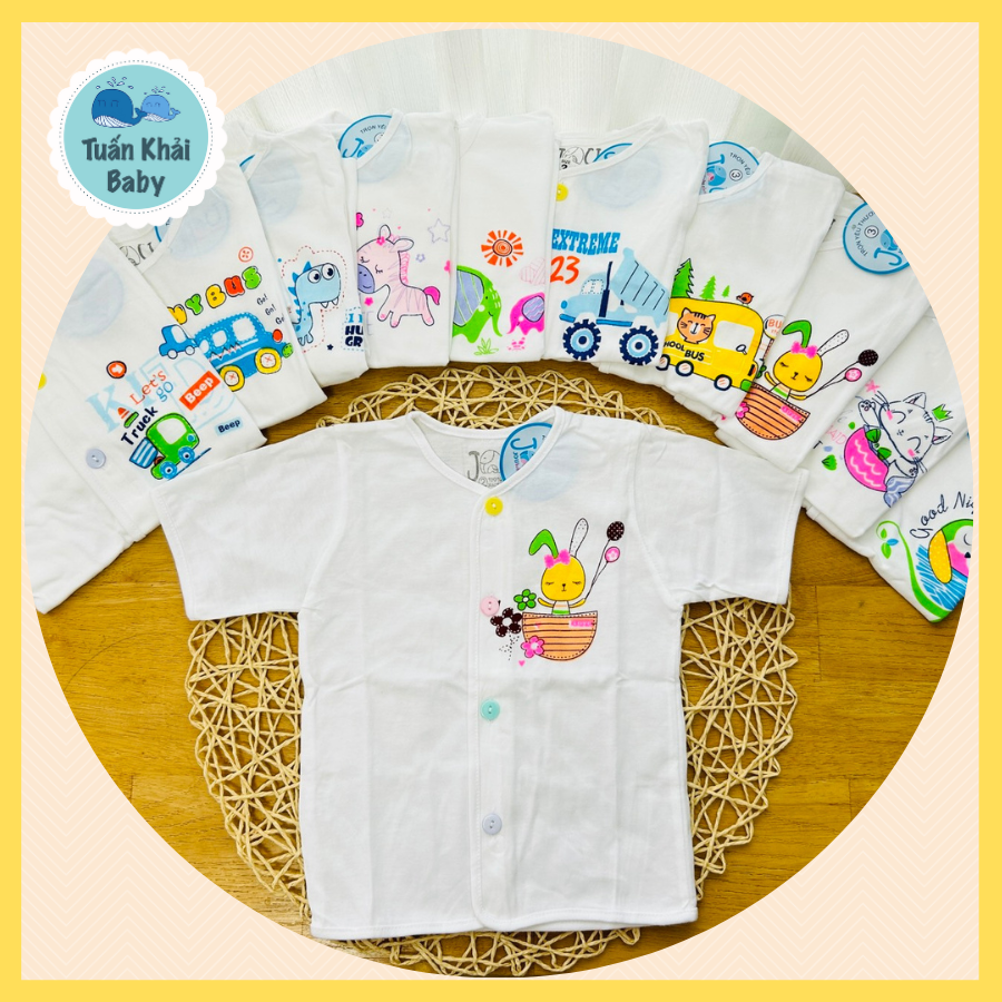 Set 5 áo sơ sinh cotton Tay Ngắn cài nút Giữa Trắng J-Tomtom Baby cho bé trai, bé gái