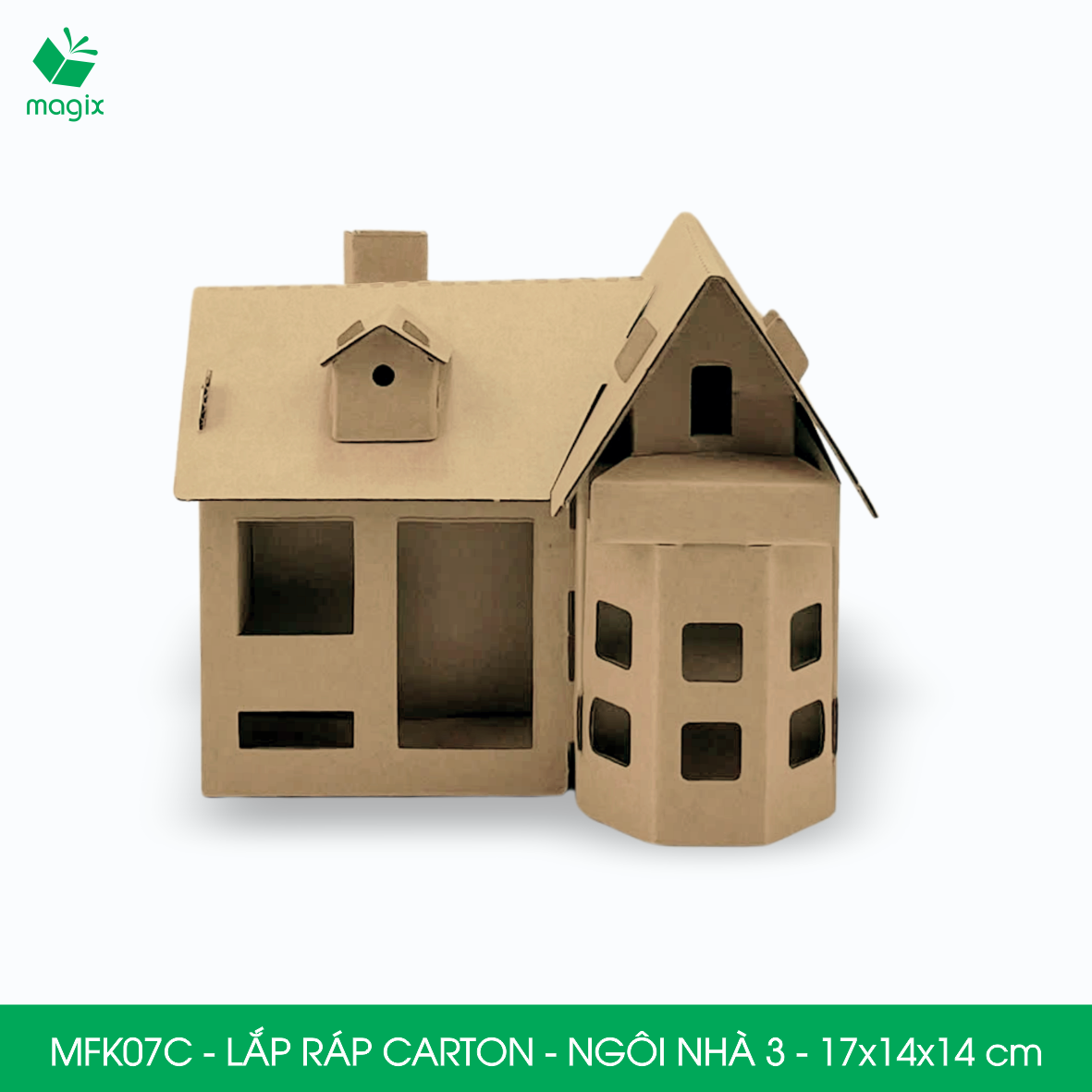 MFK07C - 17x14x14 cm - Mô hình ngôi nhà lắp ráp từ bìa carton cao cấp, nhà giấy carton mini sáng tạo