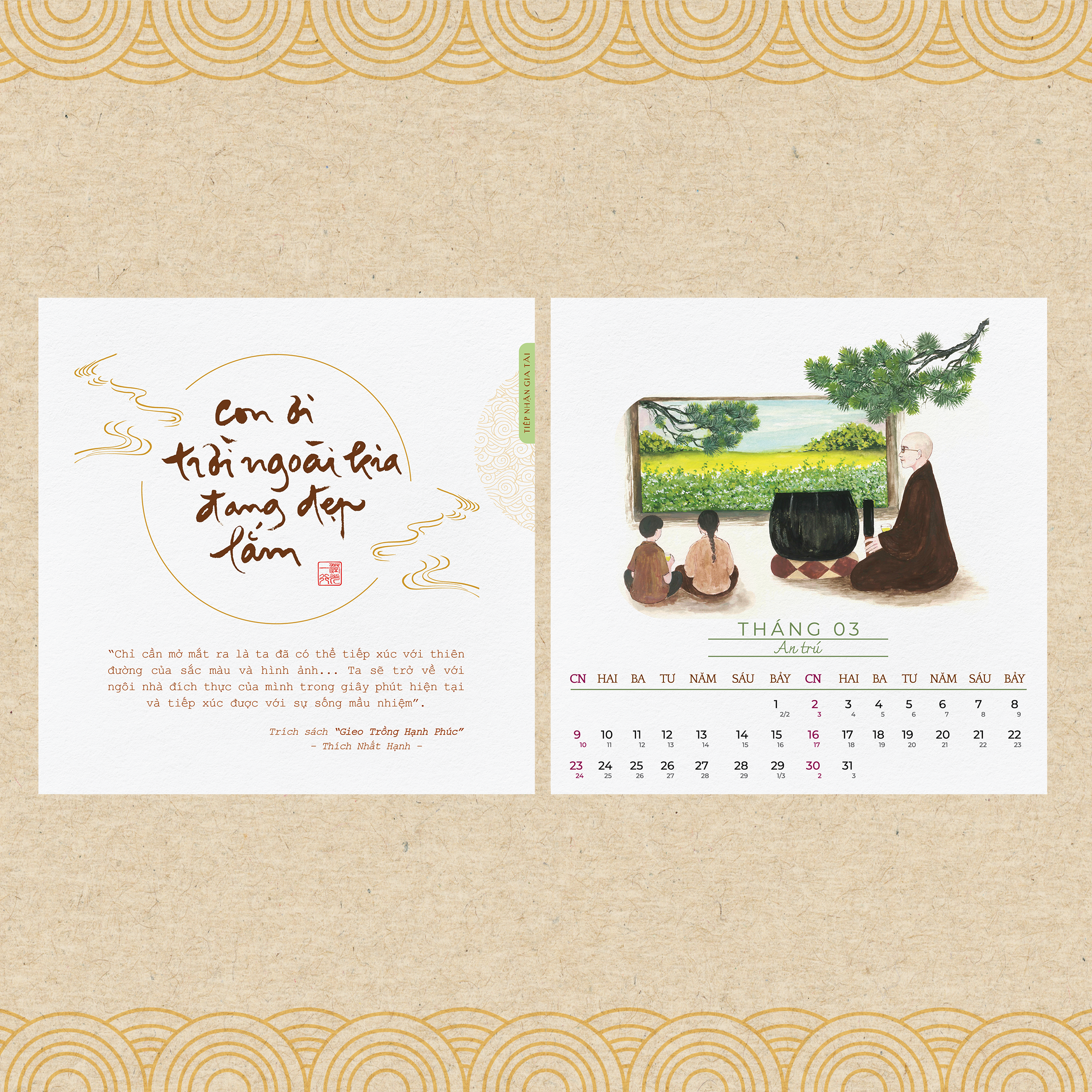 Bộ lịch thư pháp Làng Mai 2025 - Chủ đề: Ý THỨC EM MẶT TRỜI TỎ RẠNG- Lịch Treo Tường Và Lịch Bàn- Thái hà Books