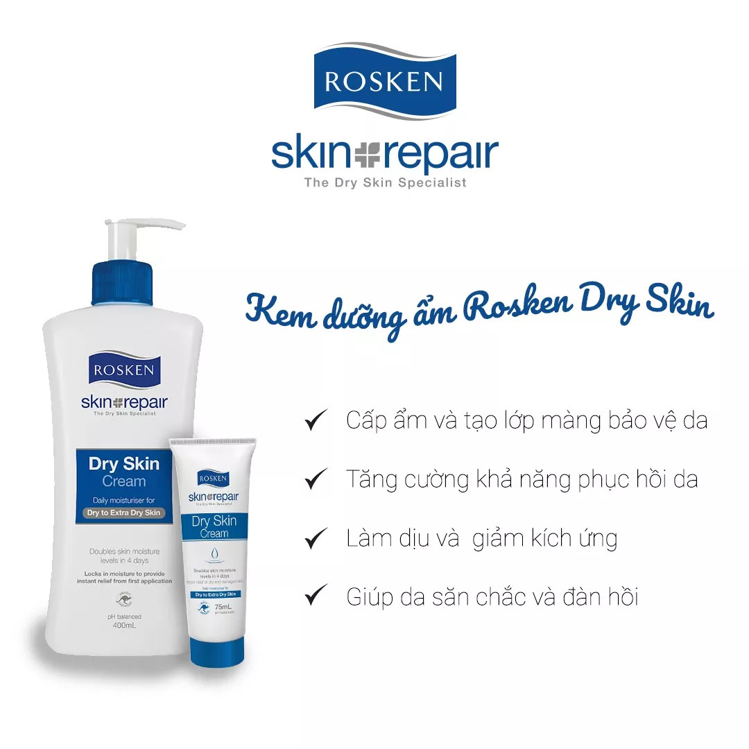 Kem dưỡng ẩm cho da khô Rosken Dry Skin Cream 400ml - cấp ẩm tức thời, giảm khô nứt, giảm thâm