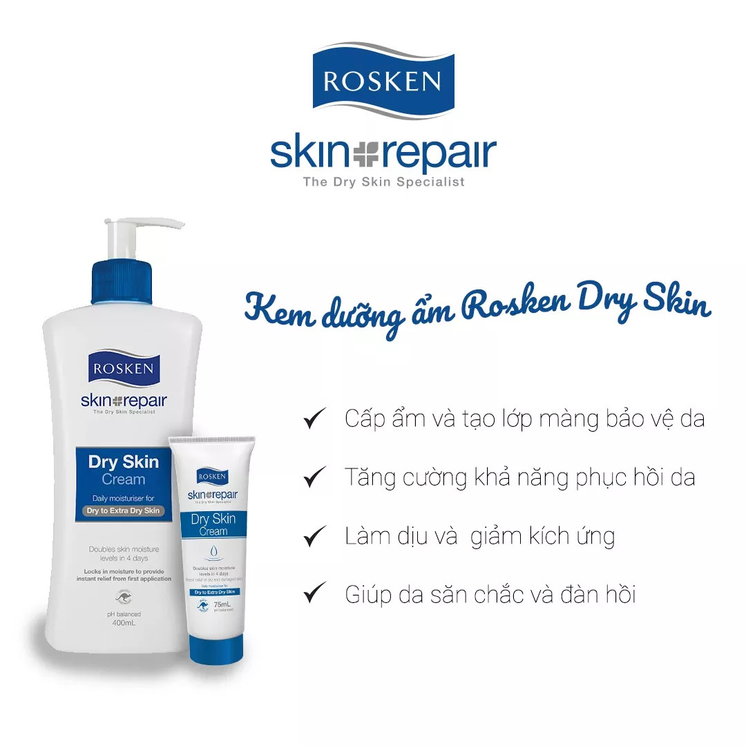 Kem dưỡng ẩm cho da khô Rosken Dry Skin Cream 400ml - cấp ẩm tức thời, giảm khô nứt, giảm thâm