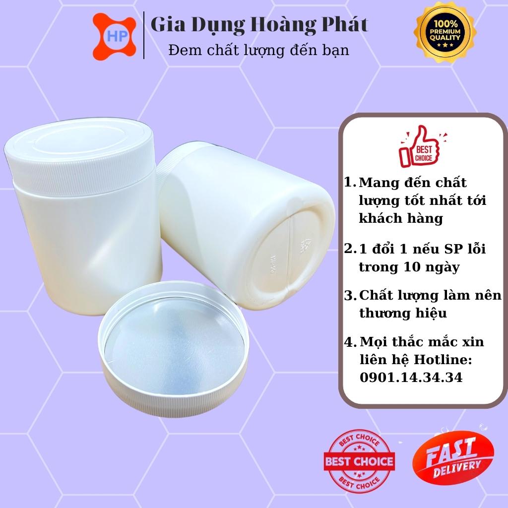 Hũ Nhựa HDPE 500 Gram - 1000 Gram - Nắp Trắng Vặn Ren + Seal Chống Tràn Khò Nhiệt