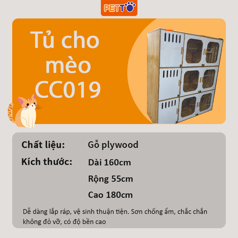 Tủ mèo - tủ nuôi mèo CAO CẤP bằng gỗ thiết kế nhiều ngăn thoáng mát có hộc hình mèo xinh xắn BẢO HÀNH 1 NĂM  CC019