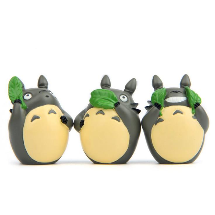 Mô hình Totoro Không nghe, Không thấy, Không nói dùng trang trí bàn làm việc, tiểu cảnh, móc khóa, DIY