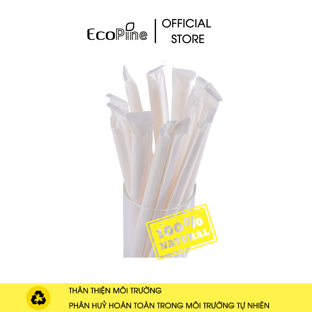 Bịch 50 ống hút giấy phi 12mm trắng ECOPINE (Có bọc giấy)