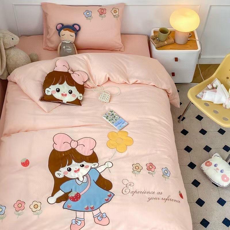 Bộ Chăn Ga Gối Cotton Linen Disney Hàng Nhập Khẩu 5Món Dễ Thương
