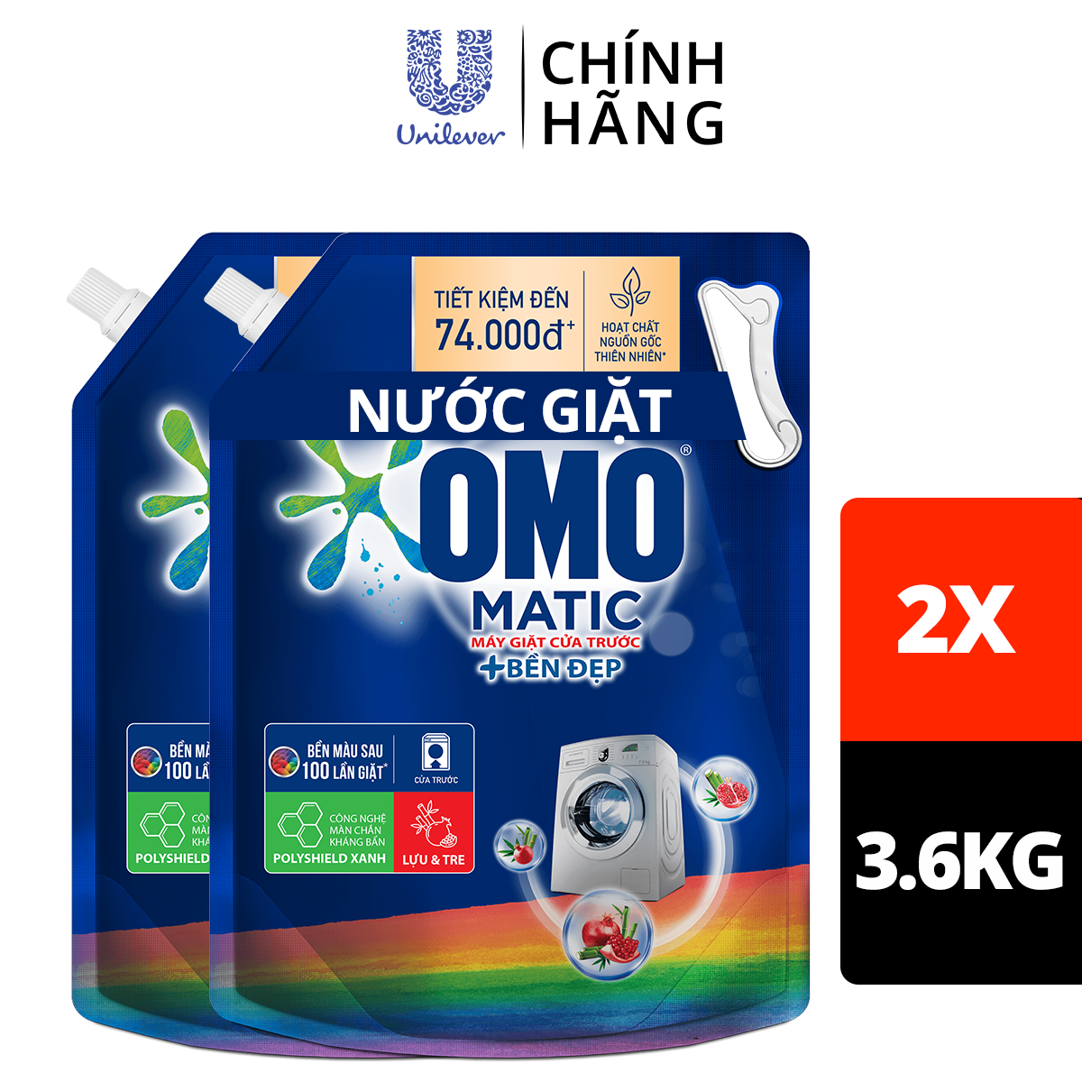 Combo 2 TúI Nước Giặt Omo Matic Cho Máy Giặt Cửa Trước Bền Đẹp Bền Màu Sau 100 Lần Giặt 3.6Kg