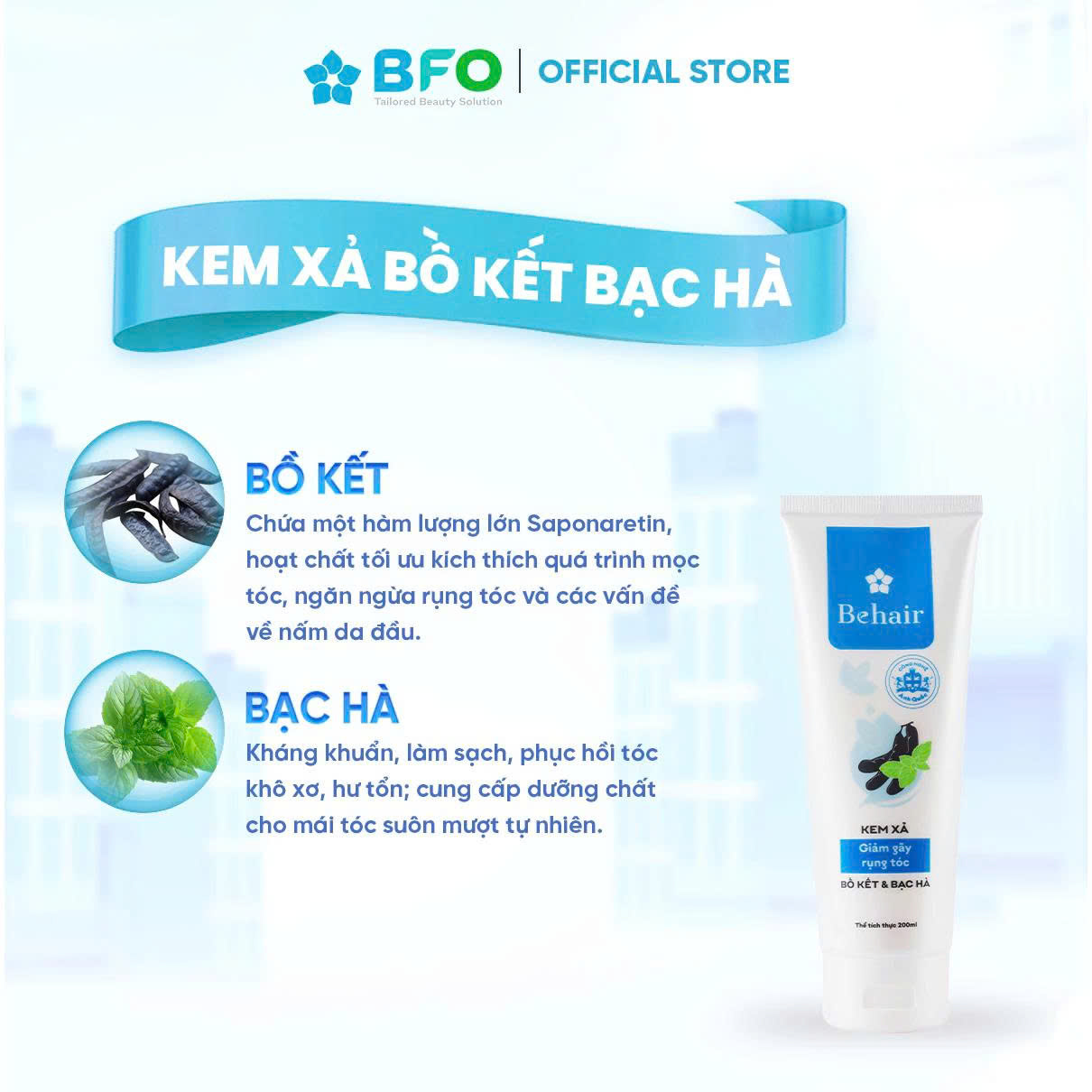 Combo Gội Xả Behair Bồ kết bạc hà Giúp Mềm Mượt Giảm Gãy Rụng Kích Thích Mọc Tóc