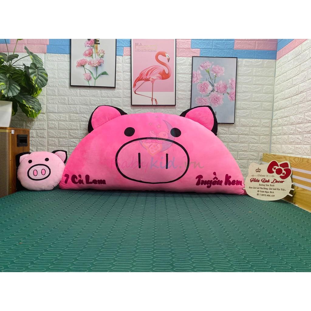 Gối tựa lưng hình Heo nhỏ Babykid, size L , free may chữ chất nhung lạnh ruột bông bi gòn