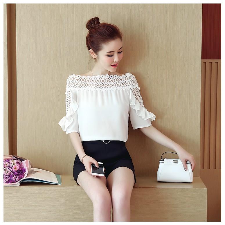 Áo kiểu trễ vai tay bèo BY6262