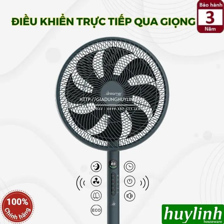 Quạt cây đứng thông minh Dreamer DHA-SSF136 [SSF136G - SSF136W] - Điều khiển giọng nói trực tiếp bàng Tiếng Anh - Hàng chính hãng