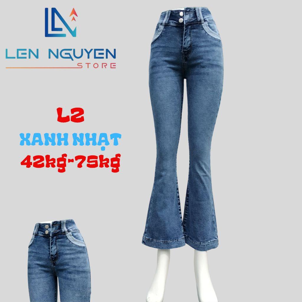 L2_Quần jean nữ, loe, lưng cao, quần bò nữ dáng ôm, quần rin nữ có big size, cho 42kg đến 75kg,LEN NGUYEN STORE - Xanh Nhạt