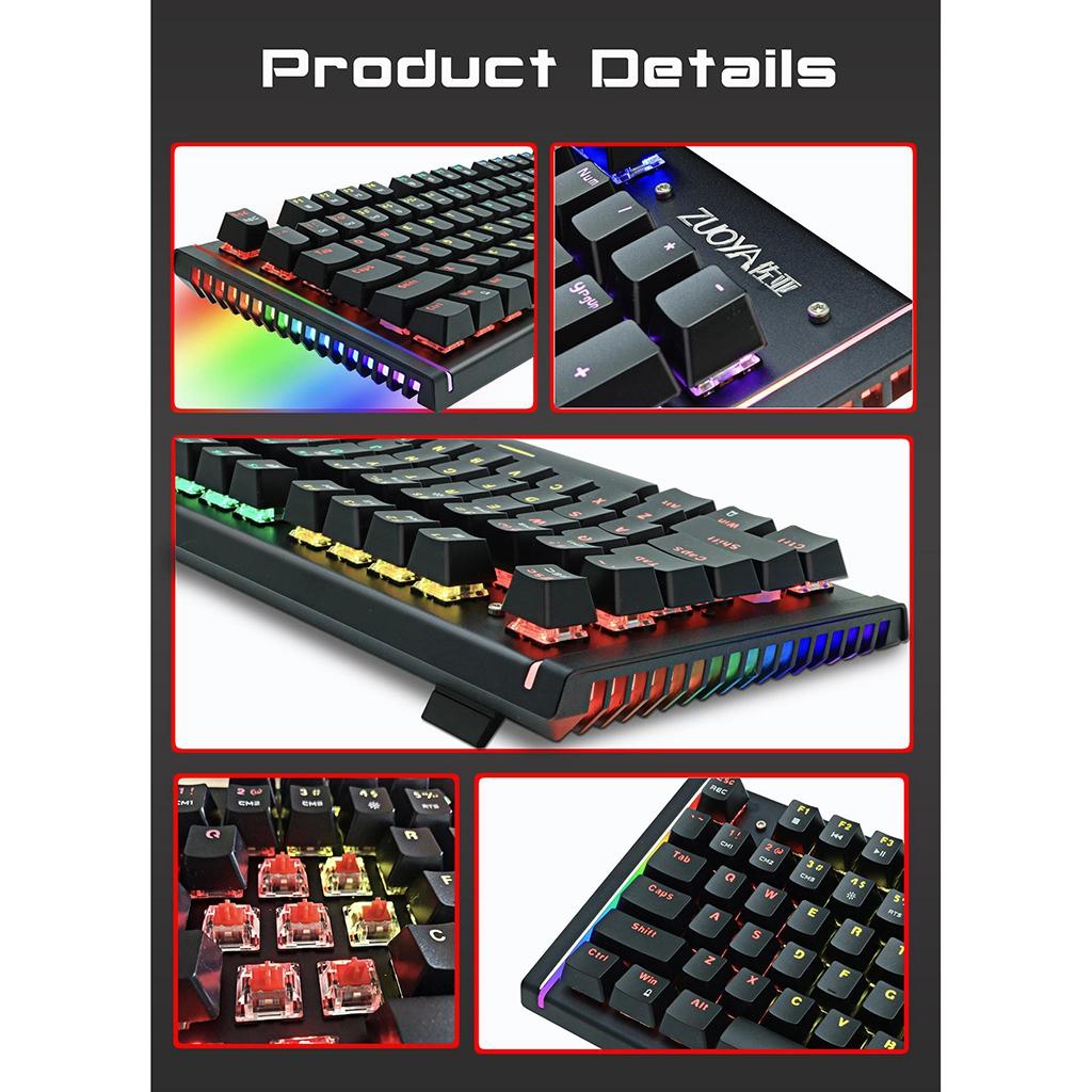 Mechanical Gaming Keyboard 104 Keys RGB Backlit Metal Surface Plate Anti-Ghosting