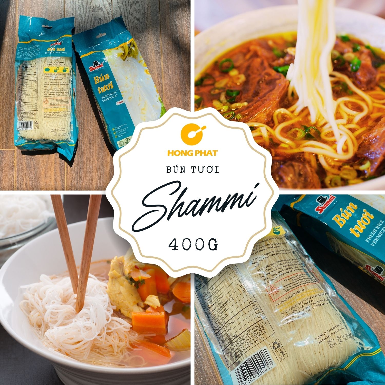 [Combo chung đôi] Bánh tráng gỏi cuốn Shammi tròn size 22cm túi 400g + Bún tươi Shammi túi 400g