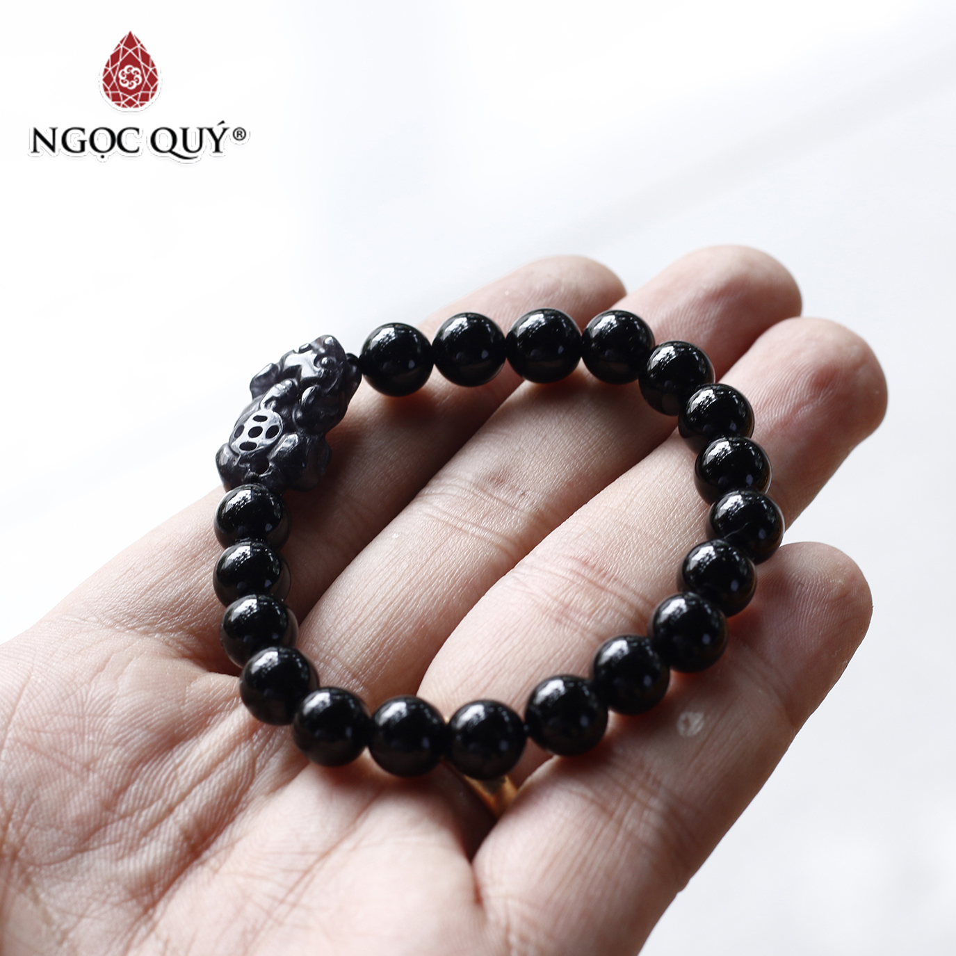 Vòng tay đá Obsidian phối tỳ hưu đá 8mm mệnh thủy, mộc - Ngọc Quý Gemstones