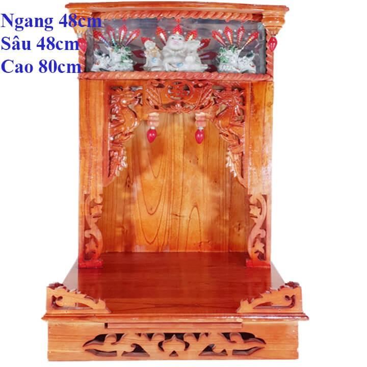 Bàn thờ thần tài ông địa gỗ xoan ngang 48cm lọng hộp đèn