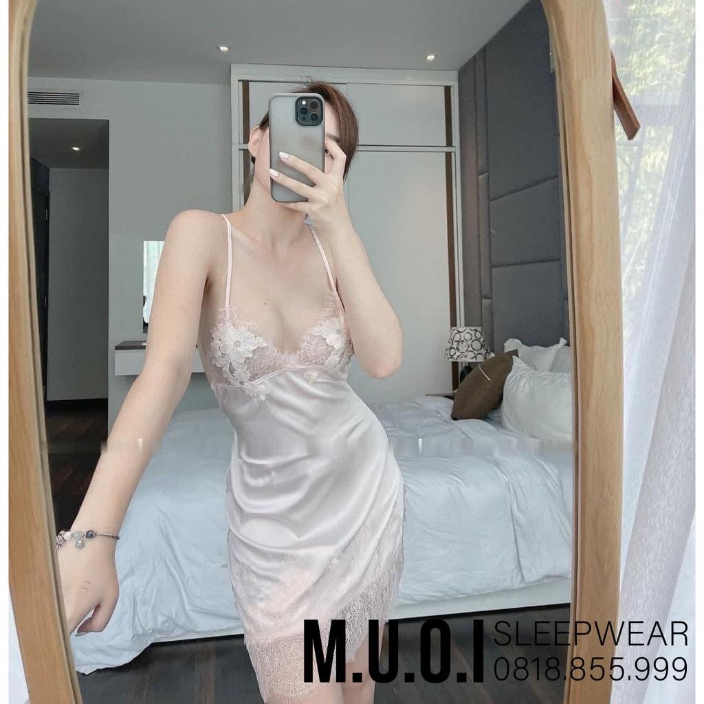 Váy ngủ sexy Quảng Châu - V005 Váy ngủ lụa sexy kết hoa nổi  QUẢNG CHÂU CAO CẤP  - Hàng có sẵn