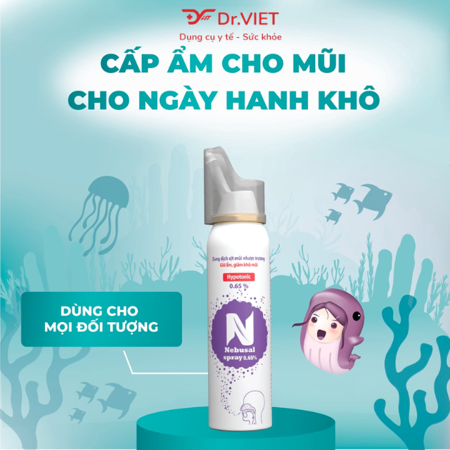 Dung dịch xịt mũi nhược trương Nebusal spray 0.65% Chính hãng - Giúp cấp ẩm, giảm khô mũi, phục hồi tổn thương mũi, phù hợp cho cả người lớn và trẻ nhỏ(50ml)