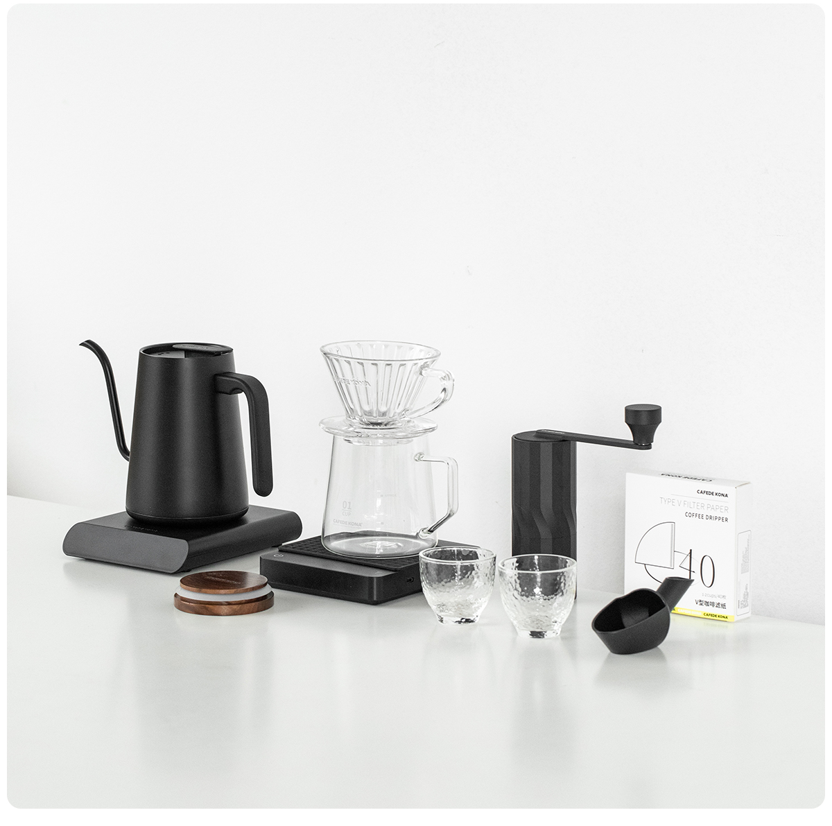 COMBO bộ cà phê V60 BLACK FAMILY CAFEDE KONA