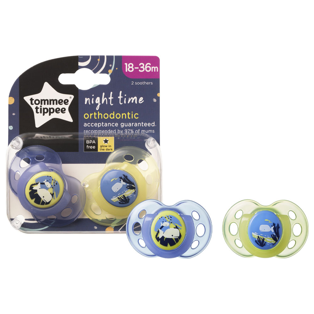 Ty ngậm dạ quang cho bé Tommee Tippee Night Time 18-36 tháng (vỉ đôi) - Cá Voi