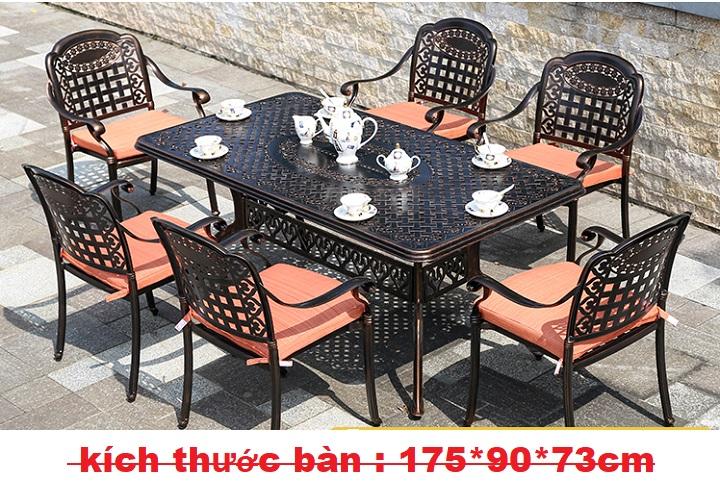 Bàn ghế nhôm đúc ngoài trời, bộ bàn dài 6 ghế