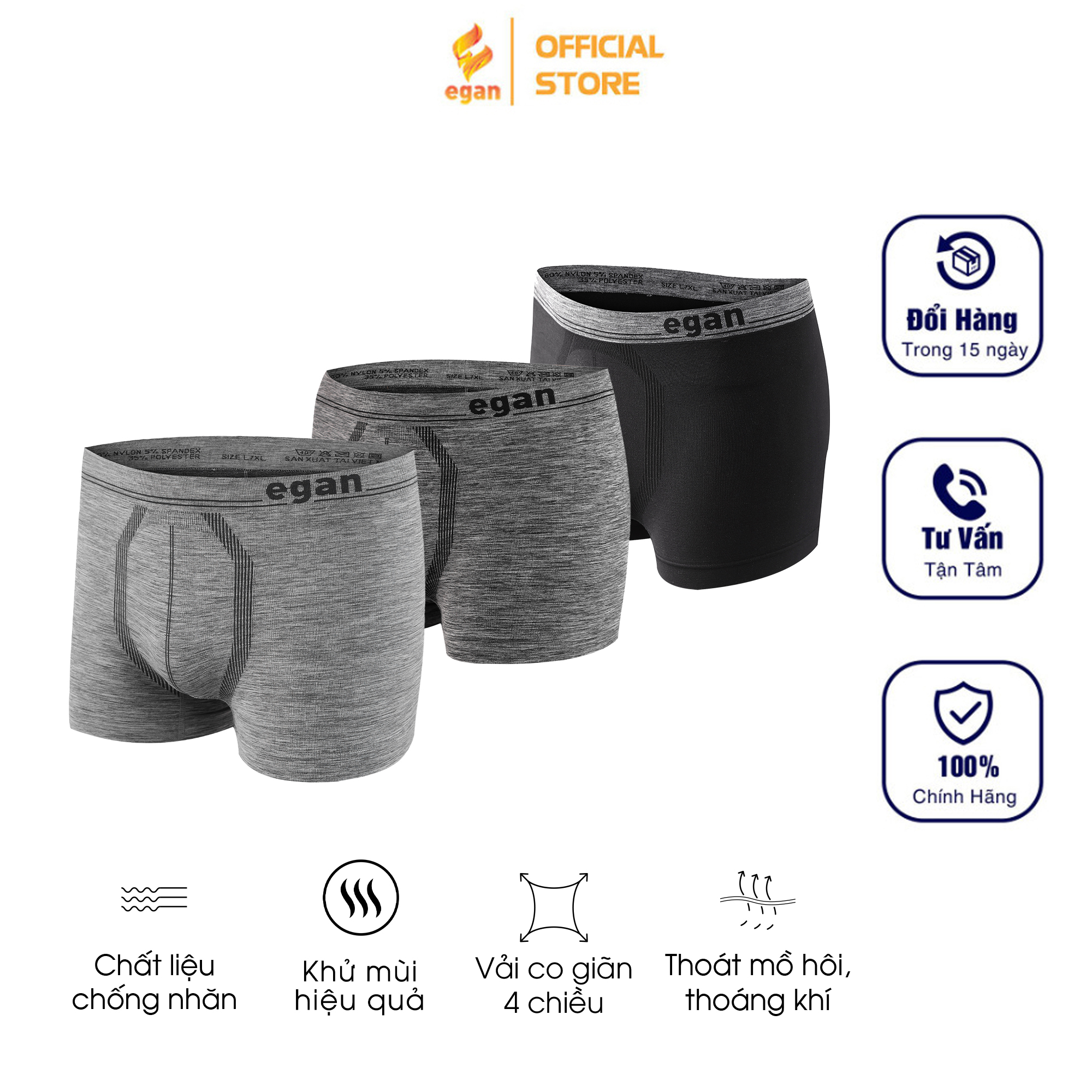 Quần Lót Nam Boxer Cao Cấp EGAN Chất Vải Mỏng Nhẹ Co Dãn Thoáng Mát Thích Hợp Vận Động Thể Thao BX01 - ĐEN