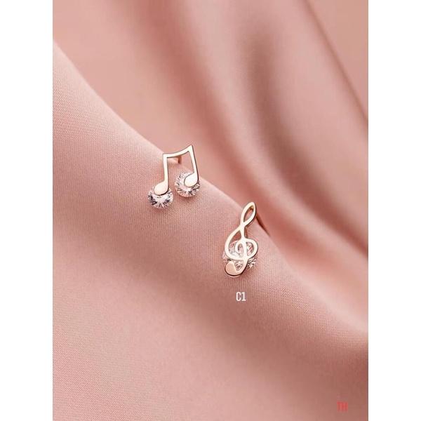 Bông tai bạc nữ hình nốt nhạc nhỏ nhắn ,xinh xắn- bạc Npj