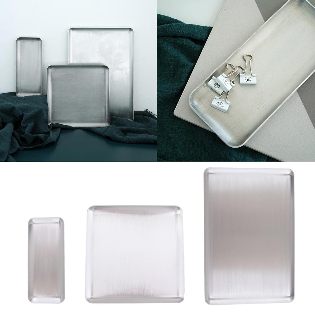 Aluminum Rectangular Serving Platter Breakfast Tray for Food Coffee Tea S