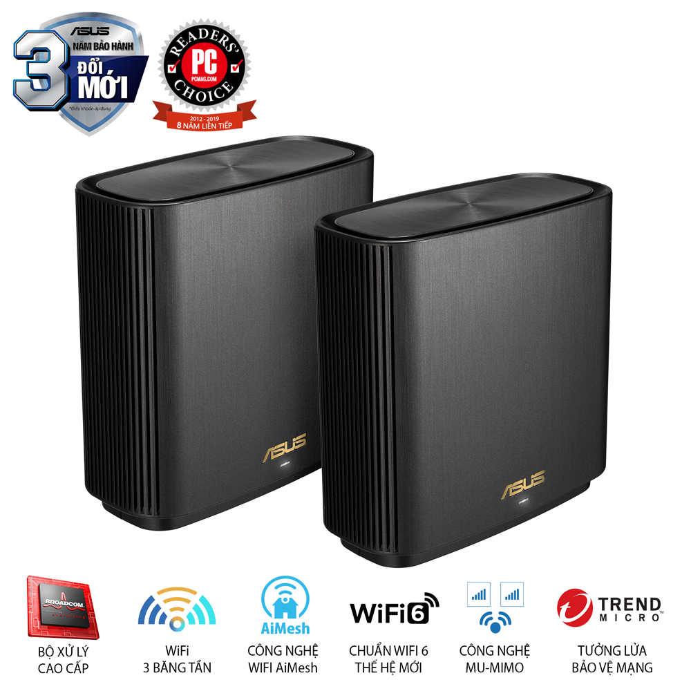 Hệ Thống MESH WI-FI 6 ASUS XT8 (W-2-PK) ZenWiFi Chuẩn AX6600 3 Băng Tần- Hàng Chính Hãng