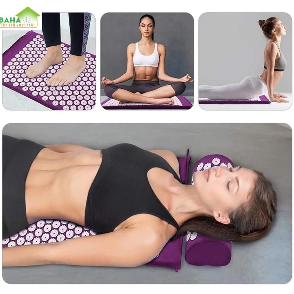 BỘ THẢM - GỐI TẬP YOGA MASSAGE BẤM HUYỆT GIẢM ĐAU CƠ, GIẢM CĂNG THẲNG