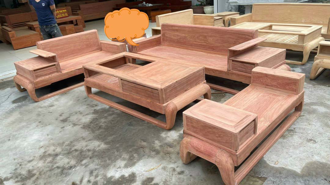 Bộ sofa 2 văng gỗ hương chân đùi gà M02