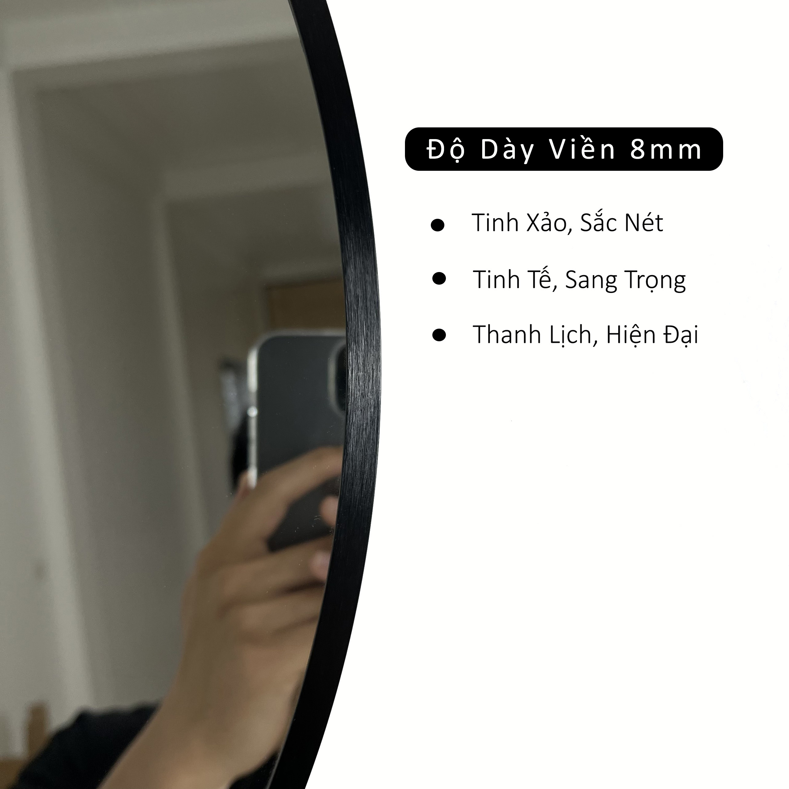 Gương Tròn Viền Đen Treo Tường DLQ MIRRIOR Chất Liệu Nhôm Sơn Tĩnh Điện Cao Cấp