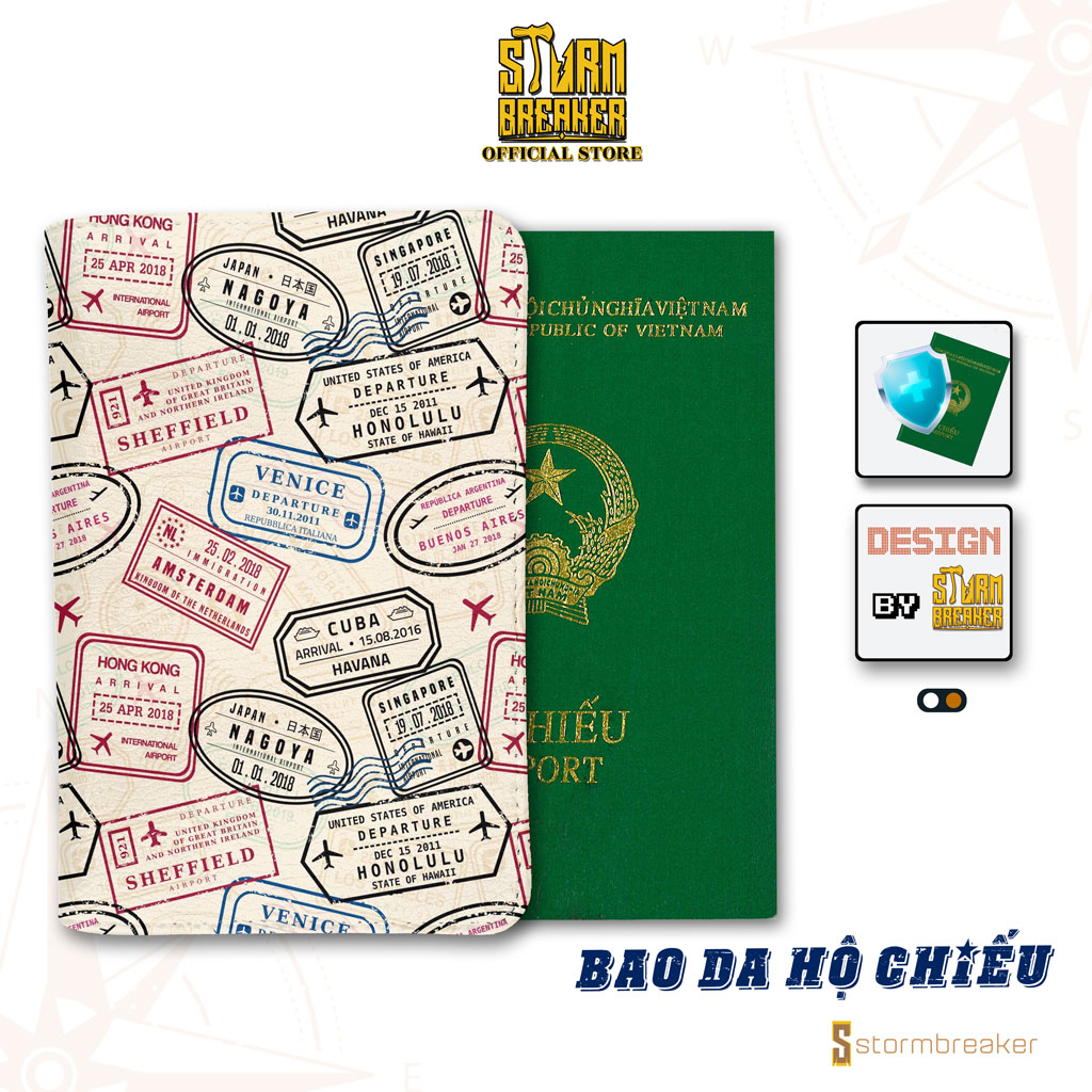 Ví Passport Hoạ Tiết TEM TRAVEL - Passport Cover Holder - Bao Da Hộ Chiếu Du Lịch Thời Trang - Tiện Lợi - PPT188