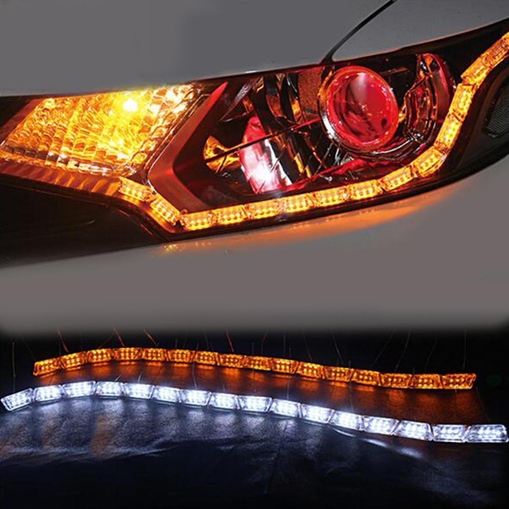 2pcs Flexible LED Strip Light DRL Daytime Running Light Waterproof Sequential Flow Headlight Runners Corner Turn Signal DRL