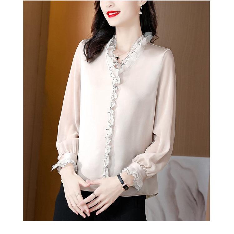 Áo sơ mi lụa trơn cao cấp cho mẹ trung niên
