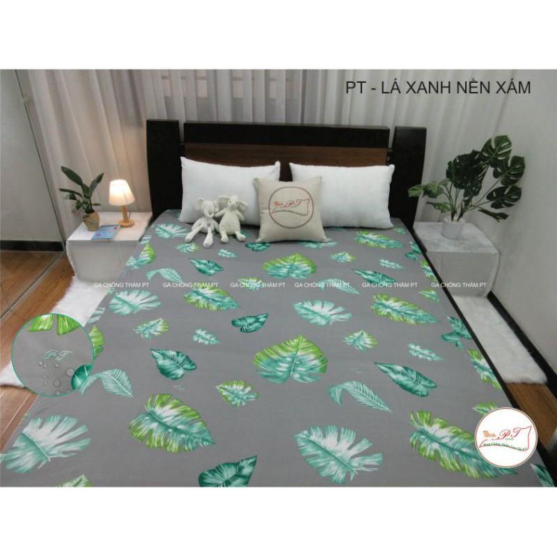 Ga cotton thun phủ nano PT lá xanh nền xám