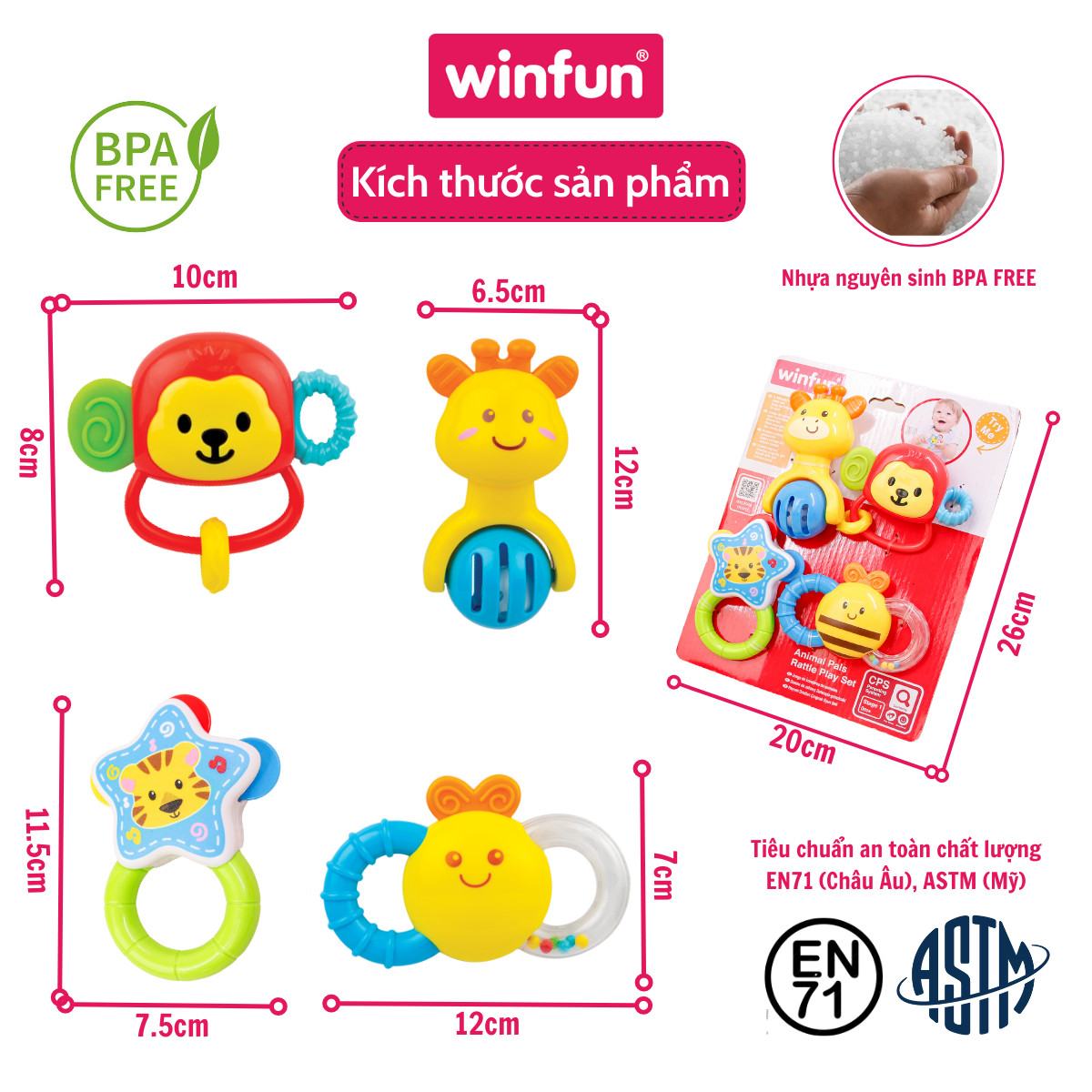 Set 4 đồ chơi xúc xắc cầm tay, gặm nướu chủ đề động vật hoang dã Winfun 0634-NL