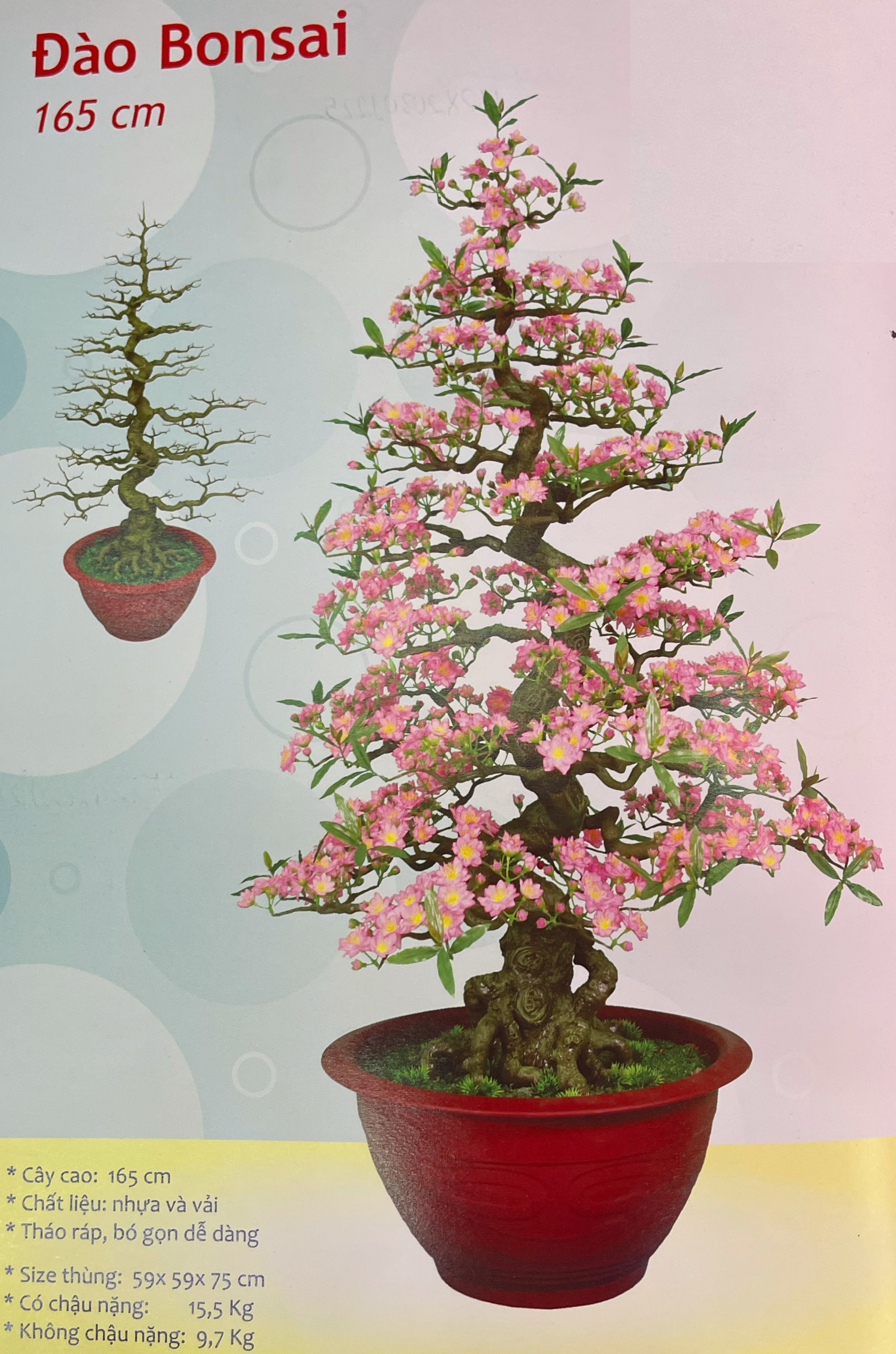 Cây Hoa Đào Bonsai Nhựa Cao 1m65 Chậu Hoa Đào Bonsai Giả Trang Trí Tết