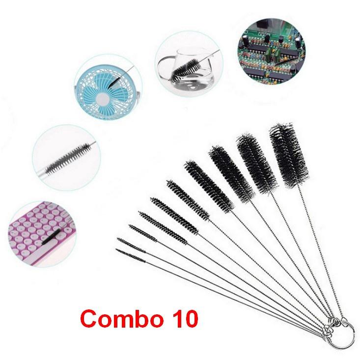 Combo 10 Cọ Vệ Sinh Đa Năng ,Vệ Sinh Bộ Chế Hòa Khí, Ống Nghiệm, Ống Hút