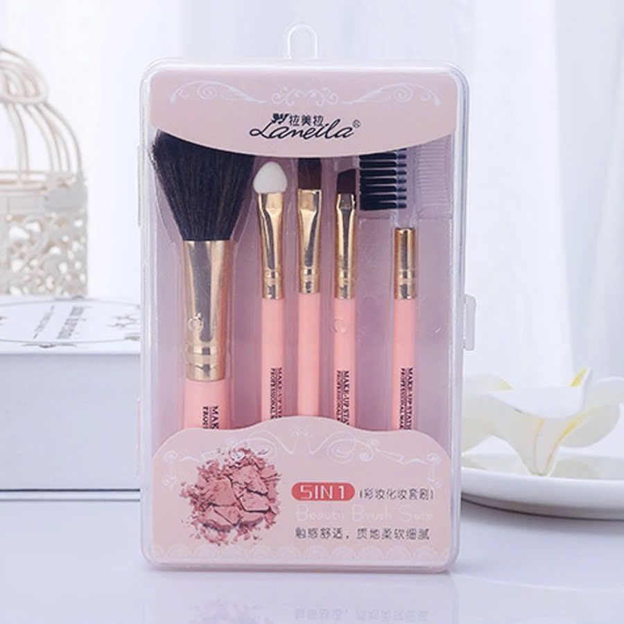 Bộ cọ trang điểm make up 5 chi tiết, dụng cụ trang điểm cá nhân kèm hộp đựng sang trọng món nhỏ gọn, lông mềm mại Cho Lớp Nền Mịn Mướt Cây Cọ Mỹ Phẩm Trang Điểm Để Bàn Tiện Dụng Cho Khuôn Mặt - Màu ngẫu nhiên