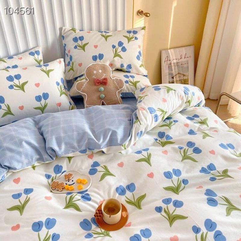 Bộ Chăn Ga Gối Cotton Living 100%cotton Hàng Nhập Khẩu Cao Cấp 4 Món Hoa tuylip