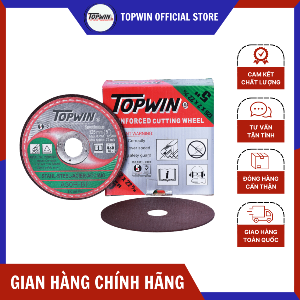 (1 Viên) Đá Cắt Sắt Topwin 150x2x22mm Cắt Sắc Bén, Bền Bỉ, Ít Hao Mòn Và Độ Chính Xác Hoàn Hảo | TOPWIN Official Store