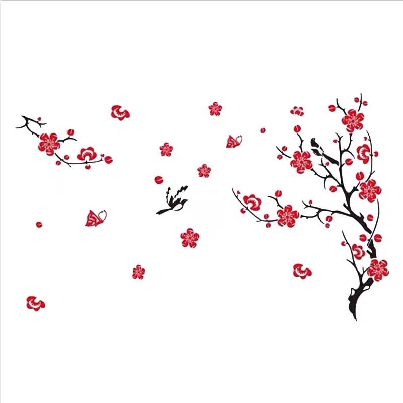 Decal dán tường mica 3D hoa đào