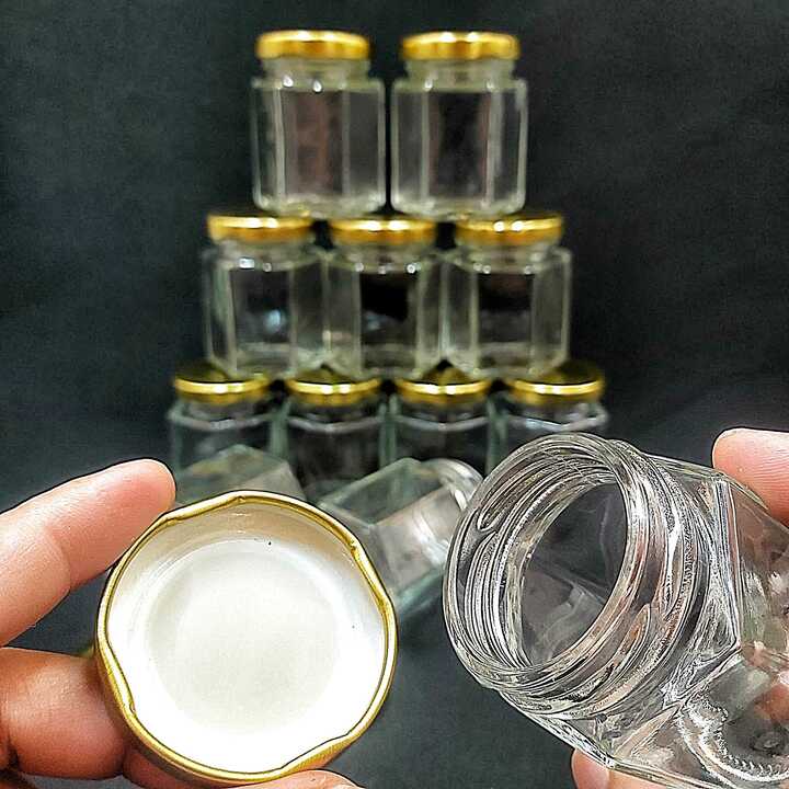 Combo 20 hũ thuỷ tinh nhỏ 80ml mẫu lục giác nắp thiếc vàng vặn – hủ thủy tinh đựng mật ong, yến chưng, dầu dừa, thức uống, sữa chua, thực phẩm, hũ gia vị