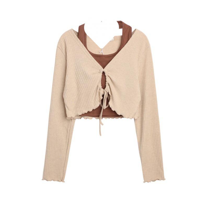 Set áo croptop dài tay kèm áo yếm crt phong cách ulzzang