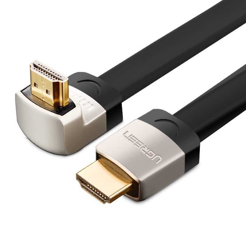 Cáp HDMI đầu đúc hợp kim dẹt vuông góc 90° UP (bẻ lên) dài 2M UGREEN HD122 10279 (ĐEN) - Hàng chính hãng