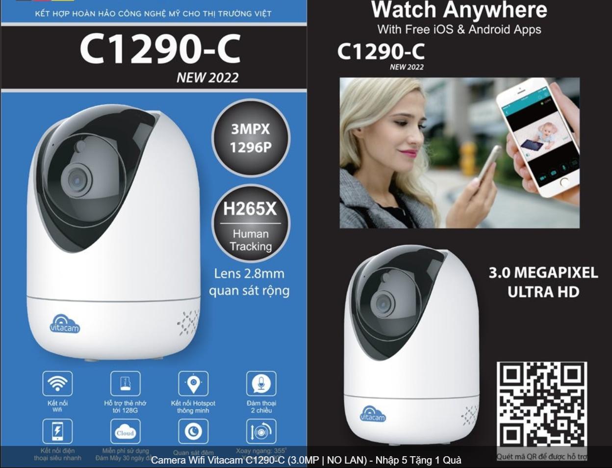 CAMERA VITACAM C1290 - Độ phân giải 3.0 chuẩn Ultra HD , THẺ NHỚ 32G , HÀNG CHÍNH HÃNG.