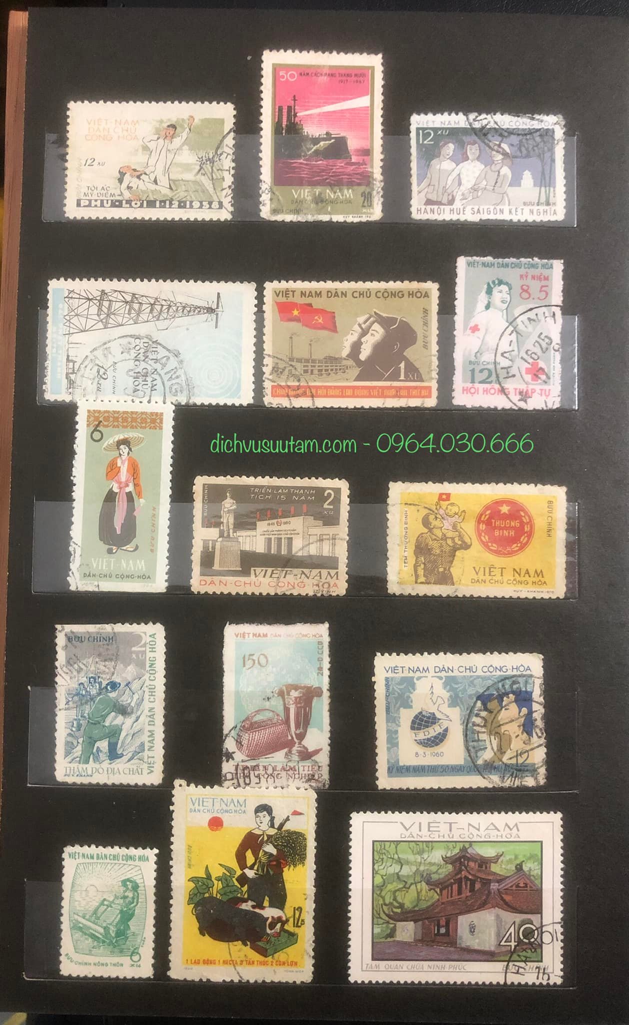 Album tem Việt Nam Dân Chủ Cộng Hòa 120 con tem khác nhau sưu tầm chuyên sâu