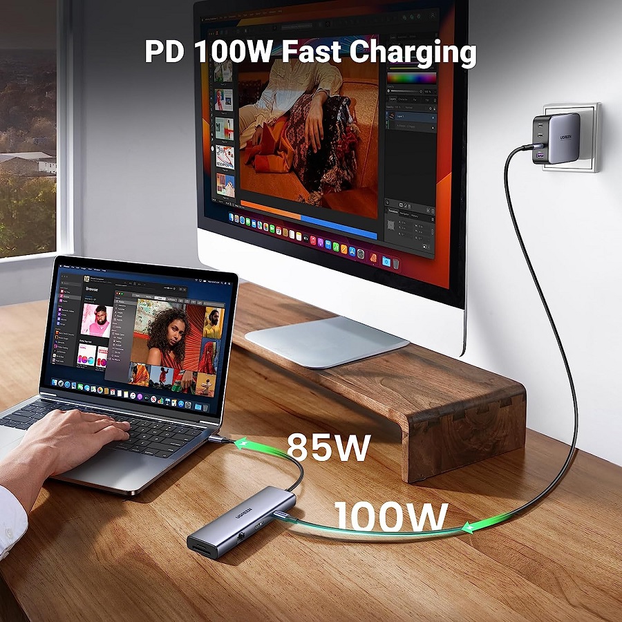 Hub USB-C 9 in 1 Ugreen 15375 CM498 HDMI 4K 60Hz, RJ45 1Gbps, USB 3.0, SD TF with PD 100W hàng chính hãng